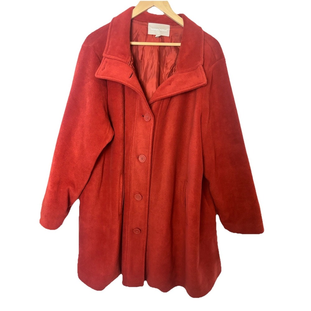 Woman Within 1X Fleece Swing Coat Burnt Orange Button Front‎  Funnel Next Coat
